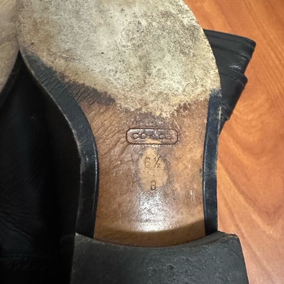 Coach Victoria Black Leather Riding Boots Brass Buckles Size 6.5 Minimalist - Picture 10 of 13